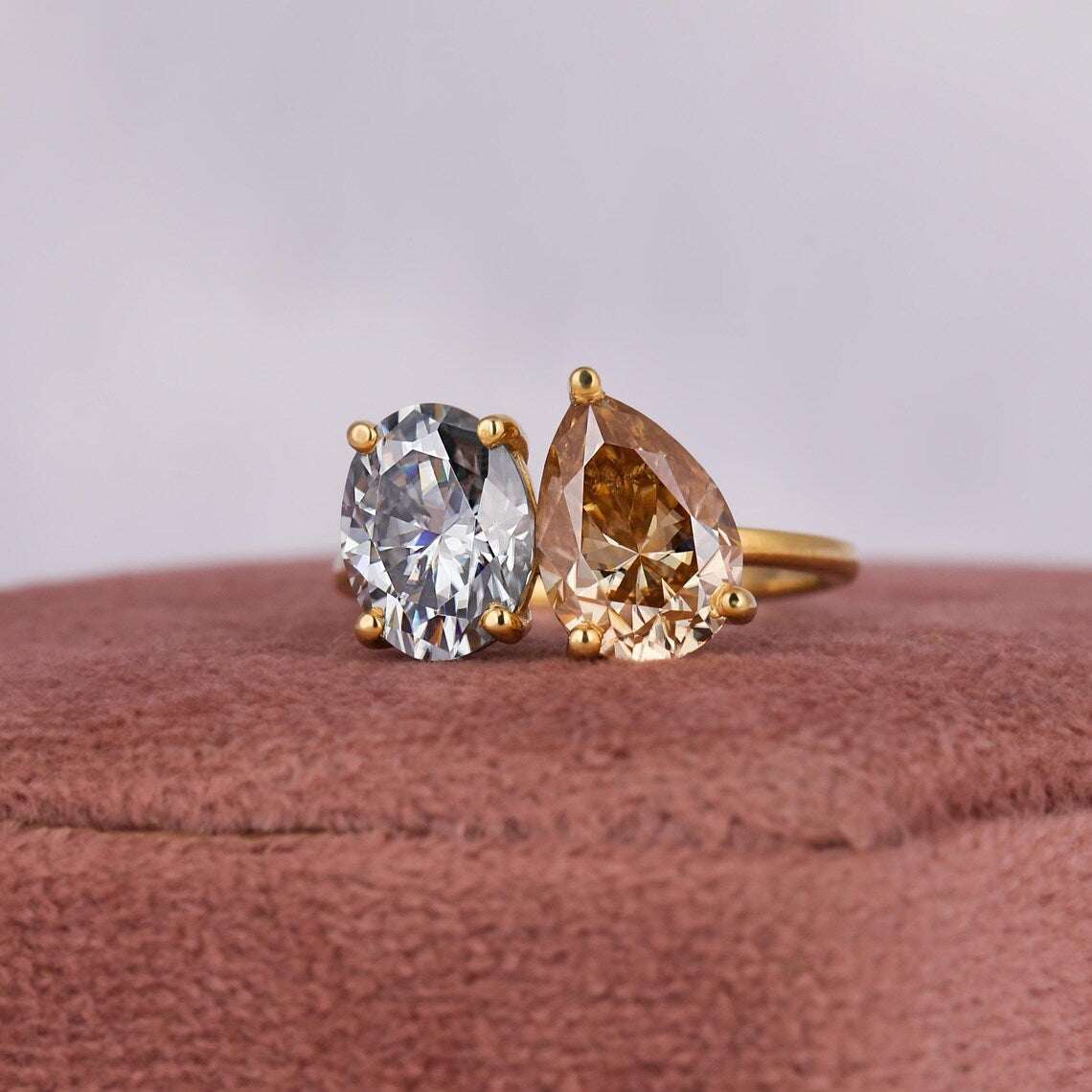 2.50 TCW Pear & Oval Cuts Lab Diamond Toi Et Moi Engagement Ring