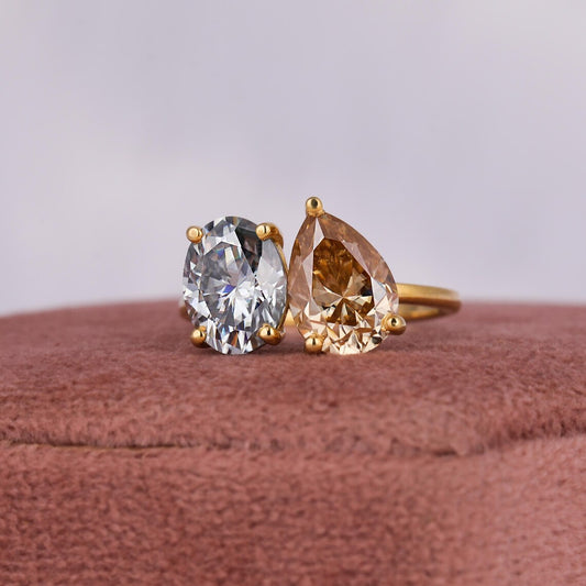 2.50 TCW Pear & Oval Cuts Lab Diamond Toi Et Moi Engagement Ring