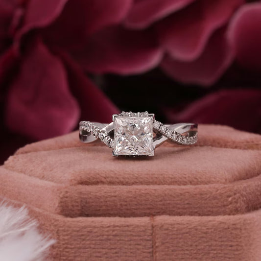 2.00 CT Princess Cut Lab Diamond Twisted Pave Engagement Ring