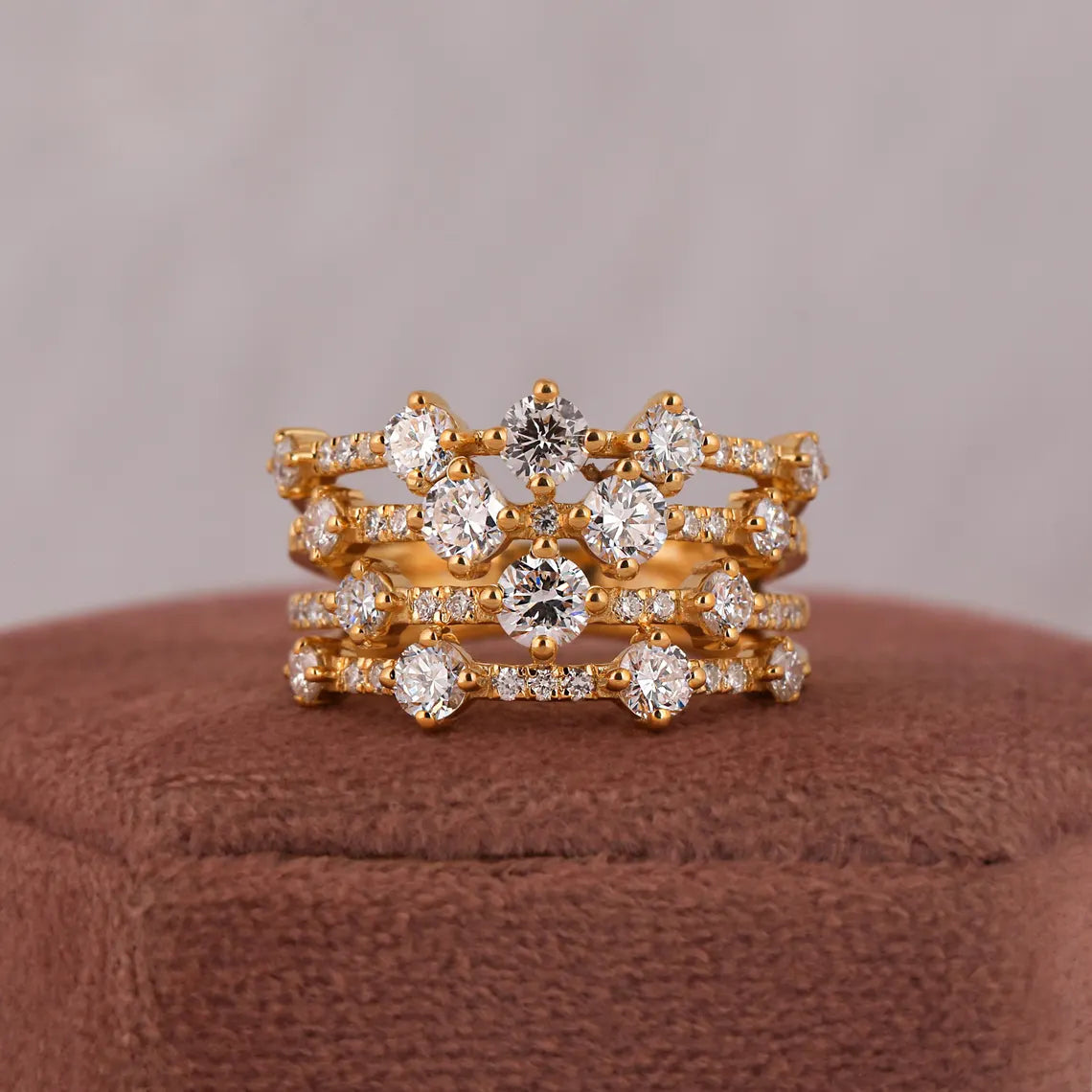 2.00 TCW Round Cut 4-Rows Lab Grown Diamond Wedding Ring