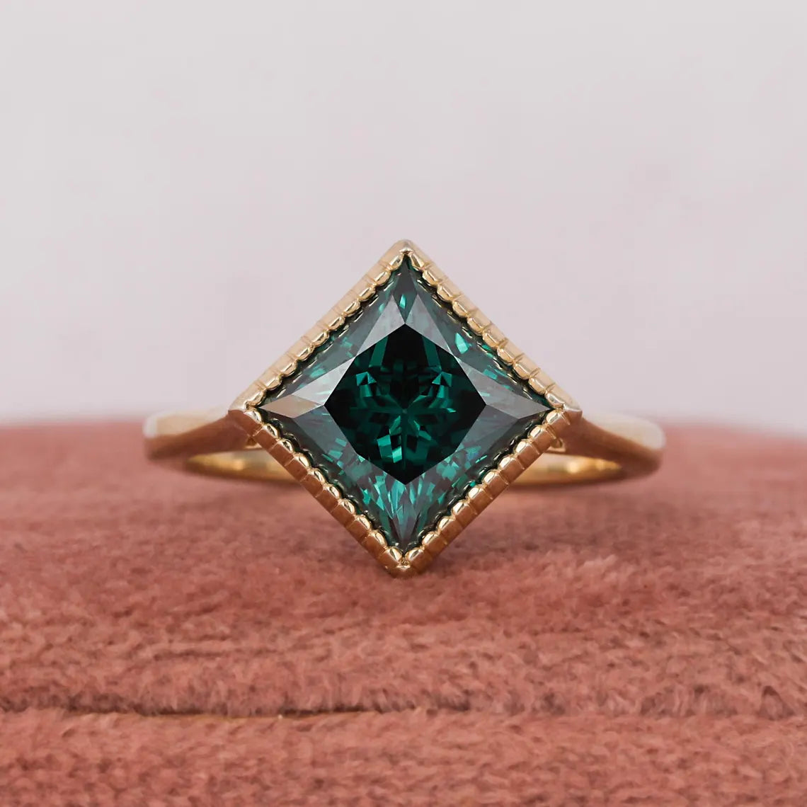 2.00 CT Green Princess Cut Lab Grown Diamond Engagement Ring