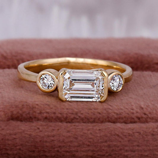 1.00 CT Emerald Lab Grown Diamond Three Stone Engagement Ring