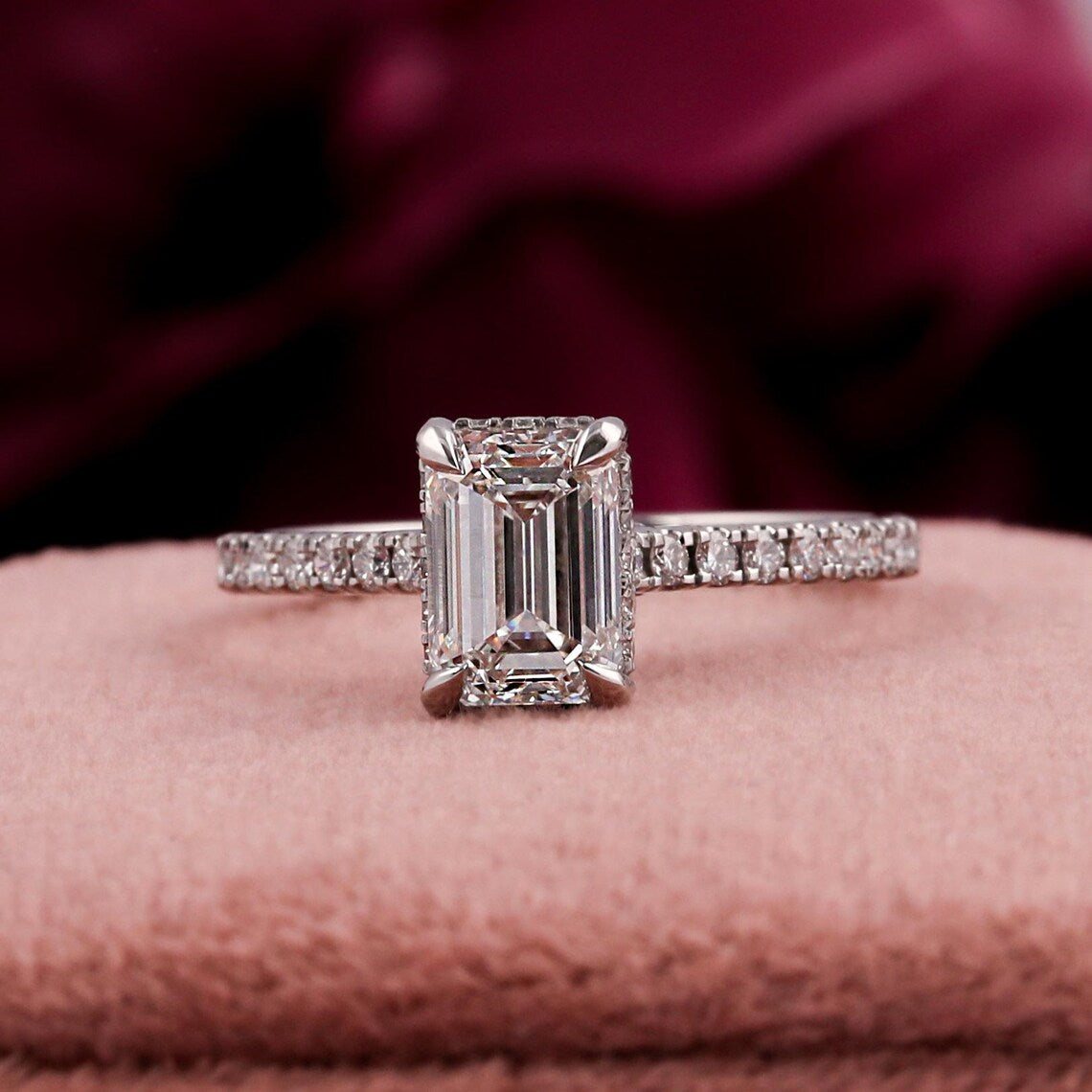 1.50 CT Emerald Cut Lab Grown Diamond Engagement Ring