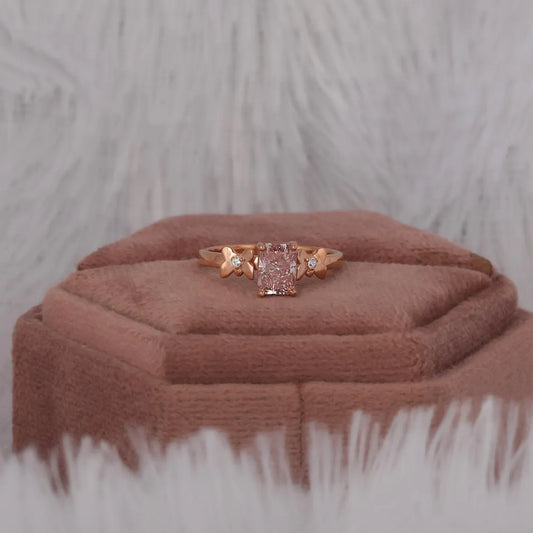 1.00 CT Pink Radiant Cut Lab Grown Diamond Three Stone Engagement Ring