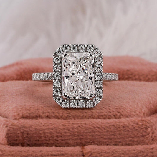 3.00 CT Elongated Radiant Cut Lab Diamond Halo Engagement Ring