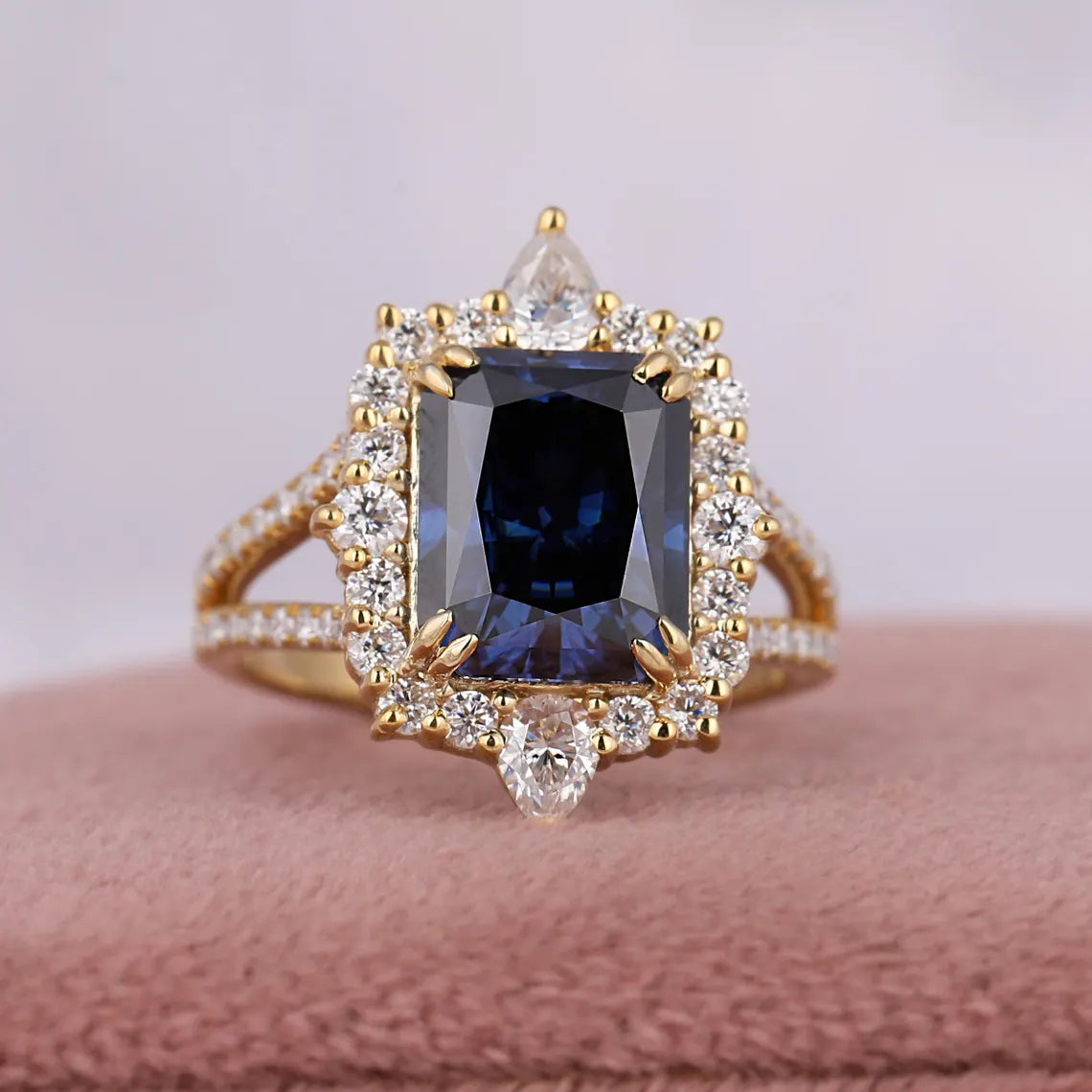 2.00 Carat Blue Radiant Cut Lab Grown Diamond Halo Wedding Ring