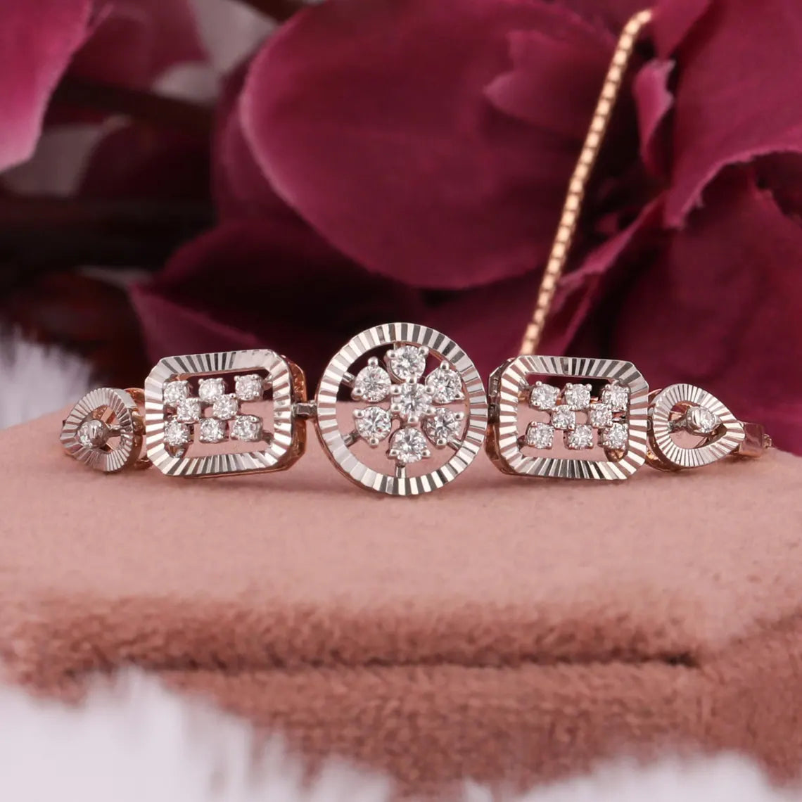 2.00 TCW Round Cut Lab Grown Diamond Cluster Chain Bracelet