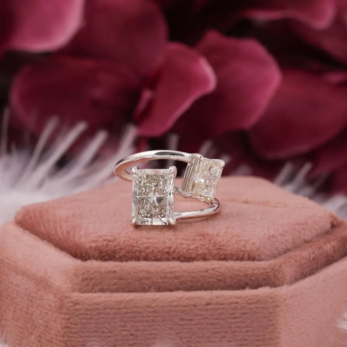 4.20 TCW Radiant Cut Lab Grown Diamond Toi Et Moi Engagement Ring