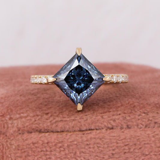 2.00 CT Princess Cut Blue Lab Grown Diamond Engagement Ring