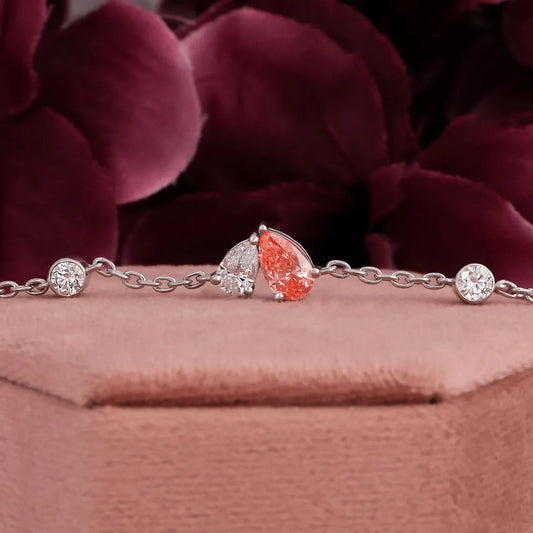 1.00 TCW Pink Pear Cut Lab Grown Diamond Toi et Moi Bracelet