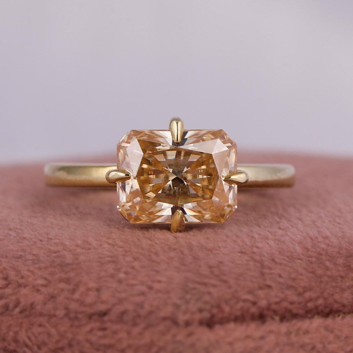 2.50 CT Yellow Radiant Diamond East West Set Solitaire Engagement Ring