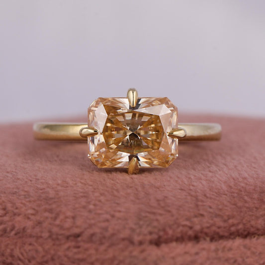 2.50 CT Yellow Radiant Diamond East West Set Solitaire Engagement Ring