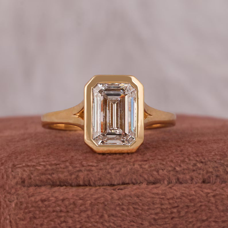 3.00 CT Emerald Lab Grown Diamond Bezel Set Solitaire Engagement Ring