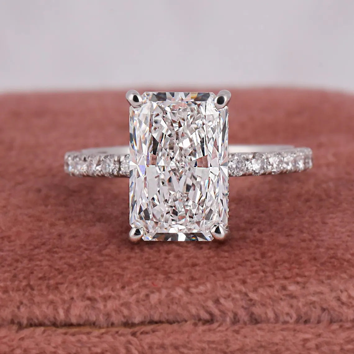 4.50 CT Radiant Lab Diamond Hidden Halo Engagement Ring