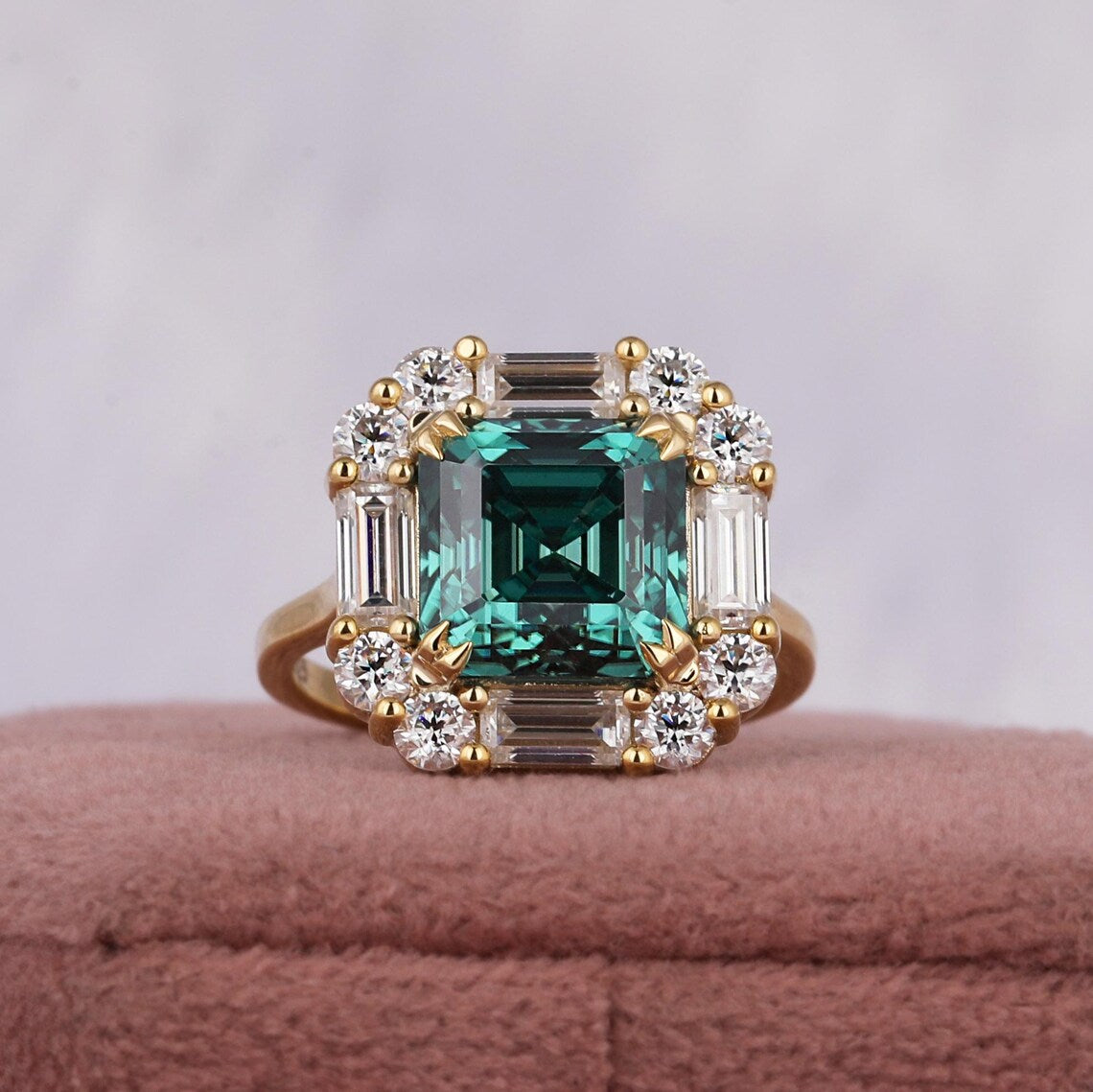 2.00 CT Asscher Cut Green Lab Grown Diamond Engagement Ring