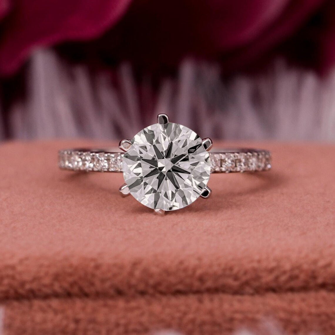 1.00 CT Round Lab Grown Diamond Solitaire Engagement Pave Ring