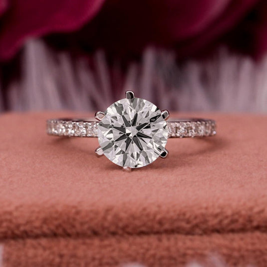 1.00 CT Round Lab Grown Diamond Solitaire Engagement Pave Ring