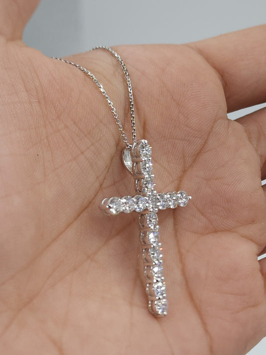 2 Ct Diamond Cross Necklace, 14K Gold Lab Grown Diamond Pendant