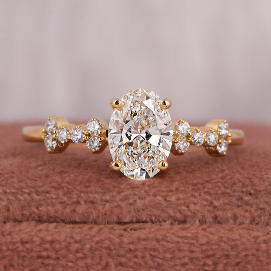 2.00 CT oval cluster style lab grown diamond engagement ring