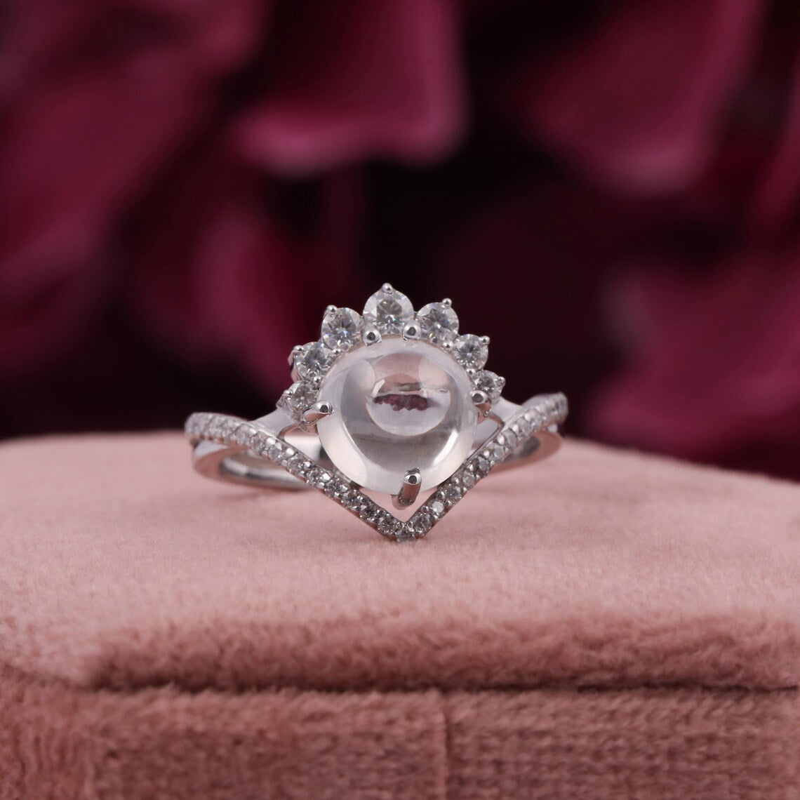 2.00 CT Round Cabochon Lab Diamond Halo Engagement Ring