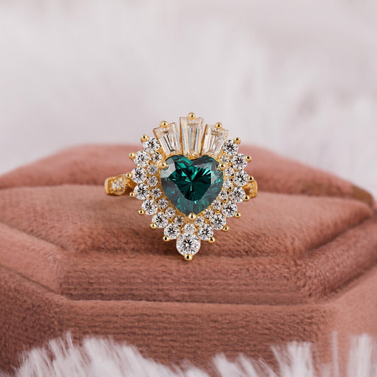 1.50 CT Fancy Green Heart Cut Lab Grown Diamond Engagement Ring