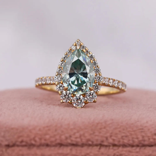 2.00 CT Green Pear Cut Lab Grown Diamond Halo Engagement Ring