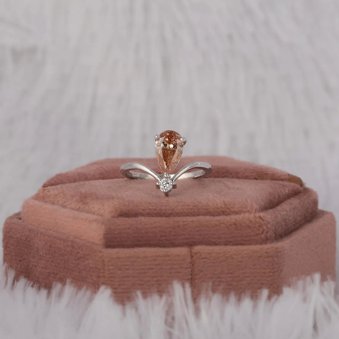 1.50 CT Pink Color Pear Cut Lab Grown Diamond Solitaire Engagement Ring