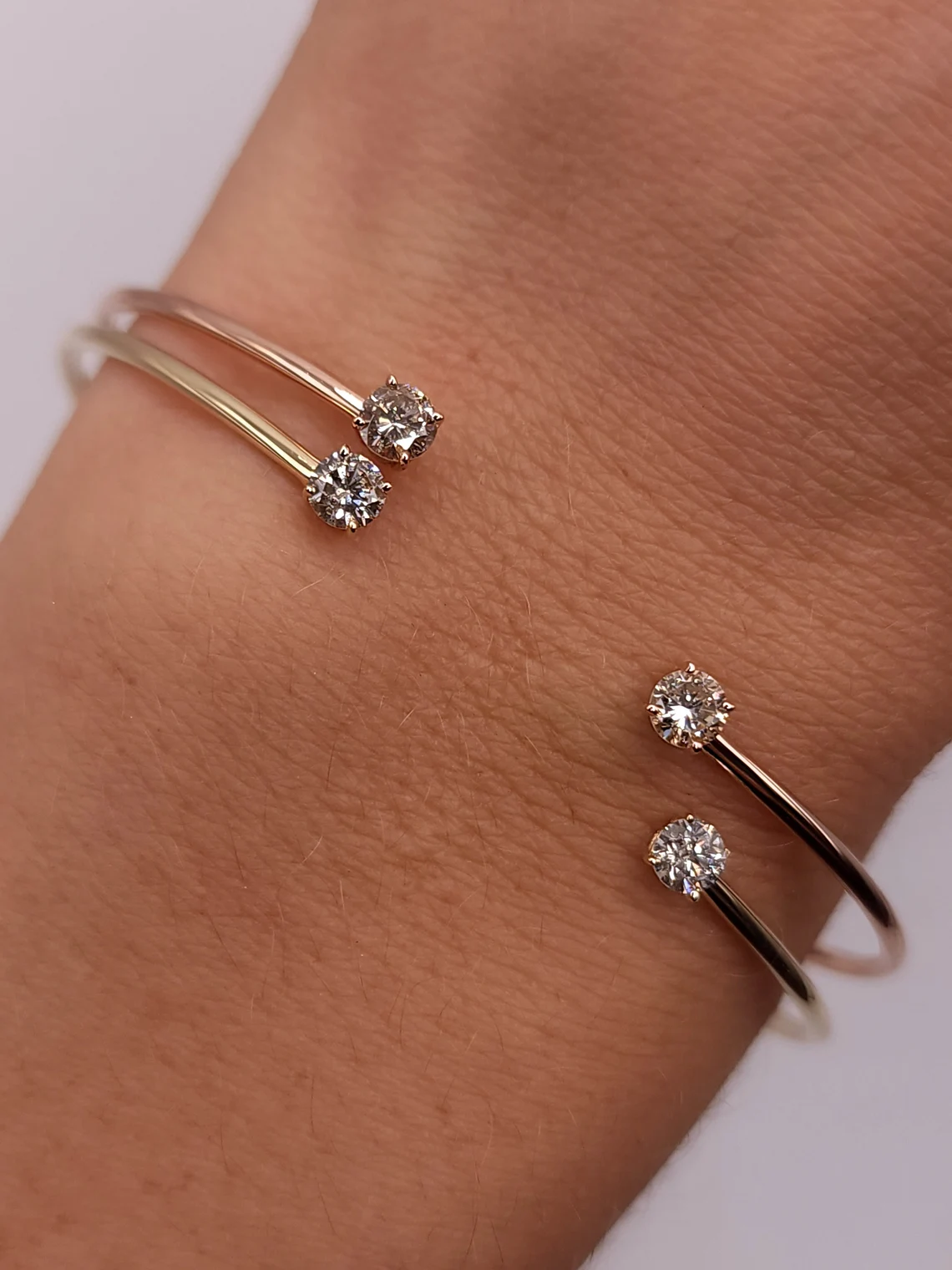 0.40 Ct Diamond Bangle, 14K Gold Lab Grown Diamond Bangle, Open Cuff Bangle