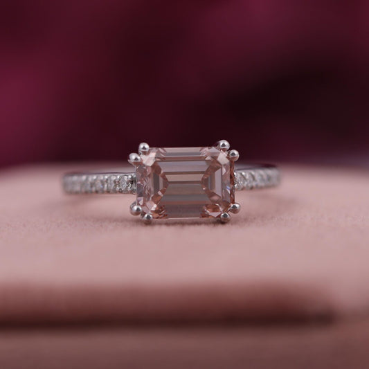 1.00 CT Pink Emerald Lab Grown Diamond Pave Engagement Ring