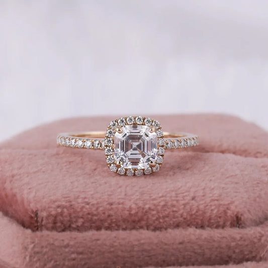 1.50 CT IGI Certified Asscher Cut Lab Diamond Pave Engagement Ring