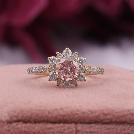 2.00 CT Pink Round Lab Diamond Halo Engagement Proposal Ring