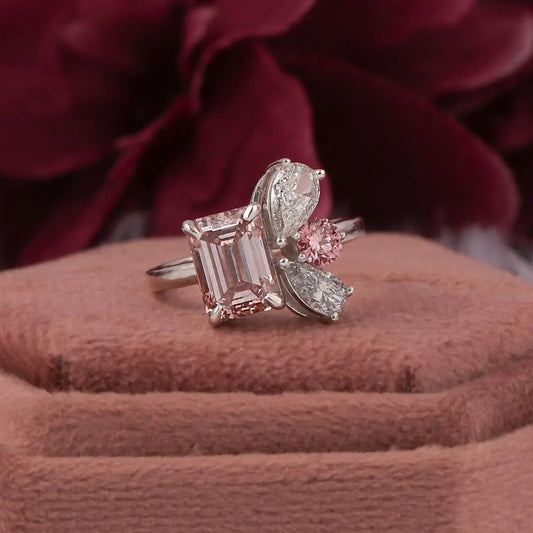 2.00 TCW Emerald Cut Lab Grown Diamond Cluster Engagement Ring