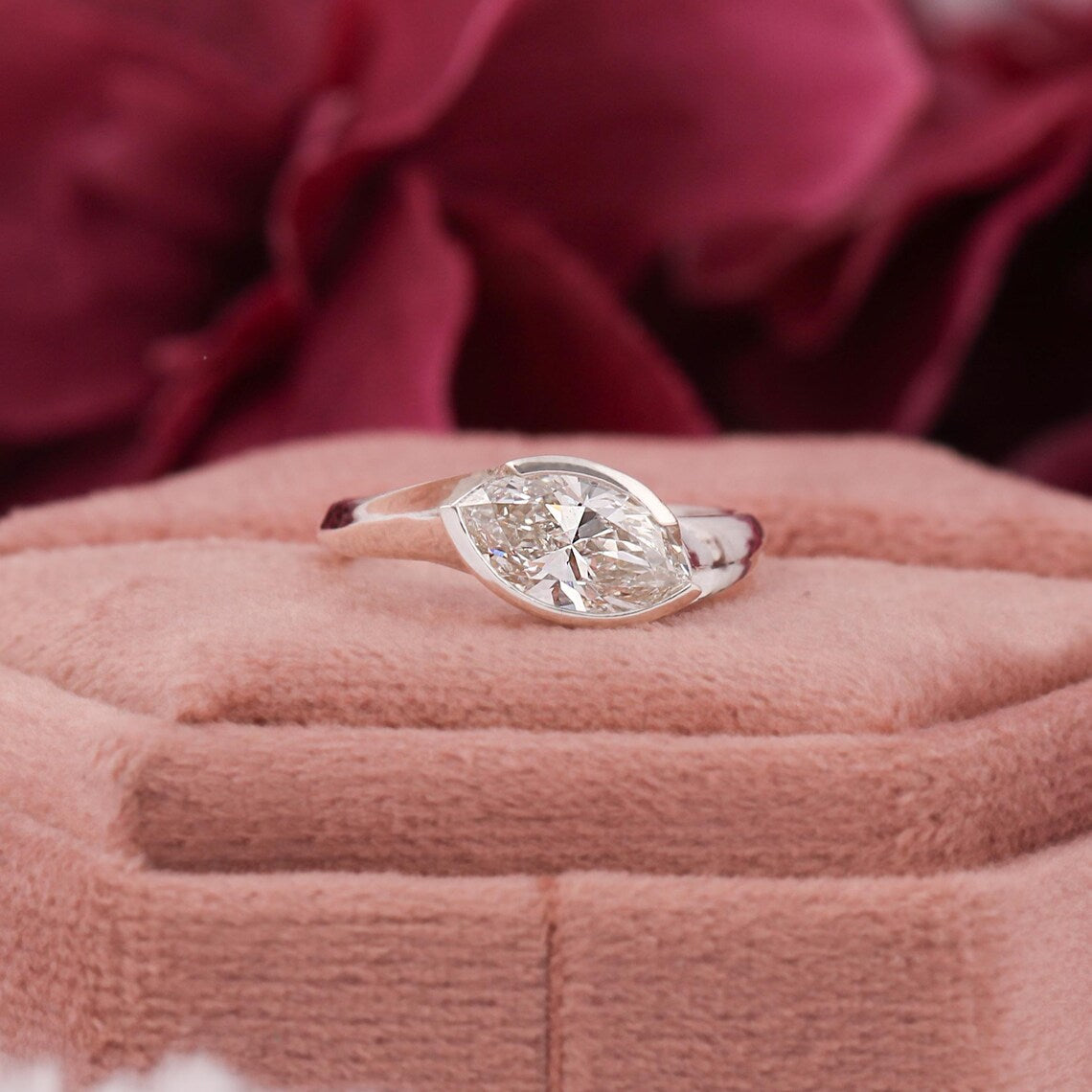 0.50 CT Marquise Cut Lab Grown Diamond East West Engagement Ring