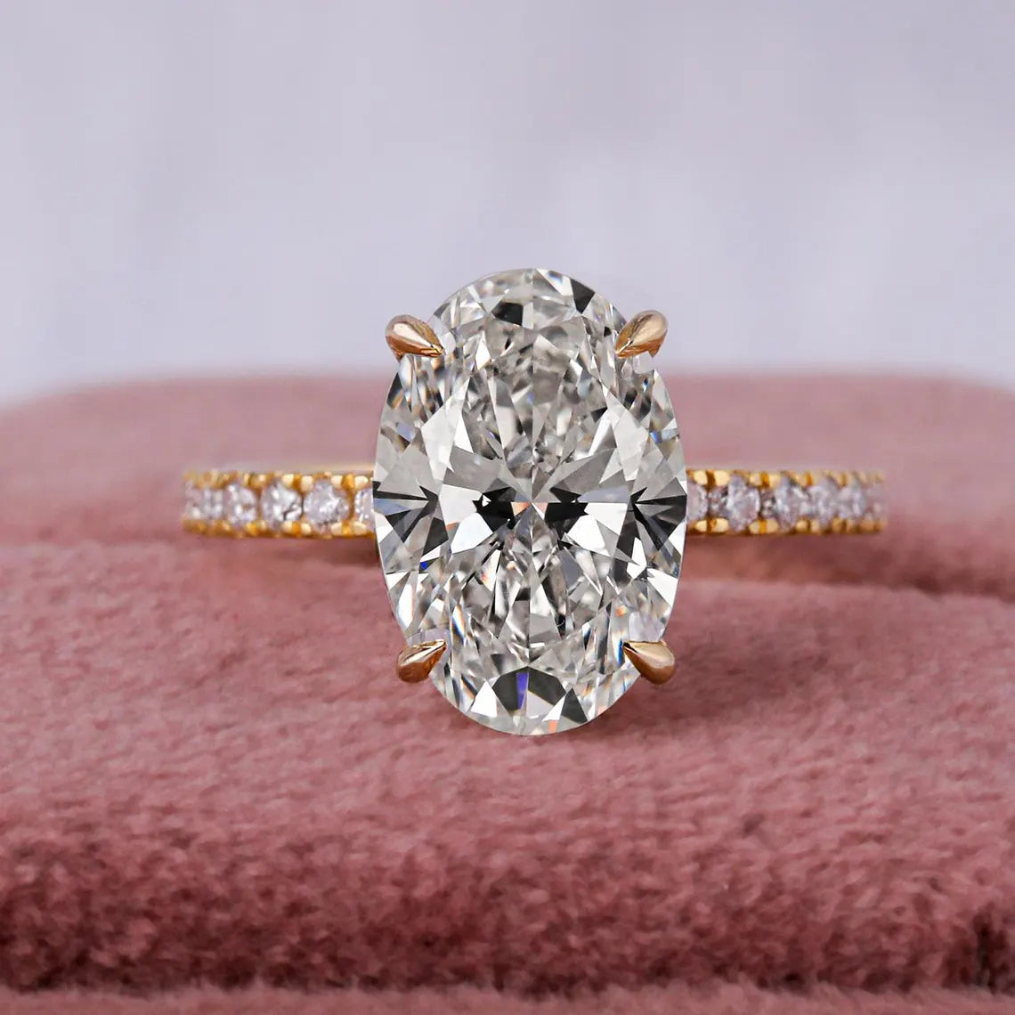 3.0 Carat Oval Lab Grown Diamond Hidden Halo Ring