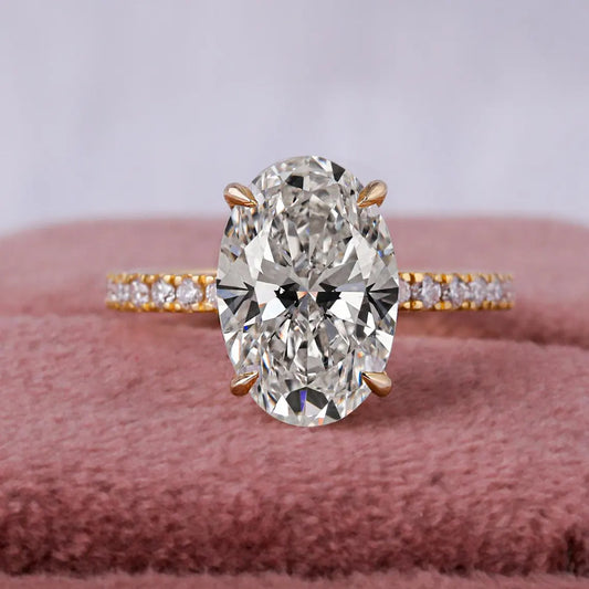 3.0 Carat Oval Lab Grown Diamond Hidden Halo Ring