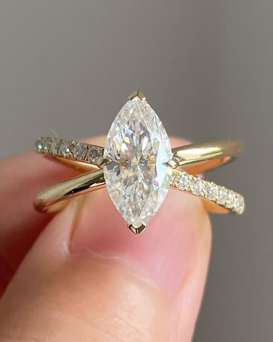 1.00 CT Marquise Cut Lab Grown Diamond Halo Engagement Ring