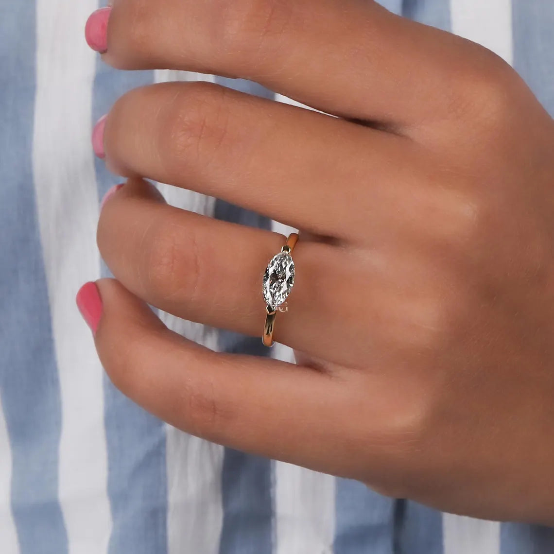 1.00 CT Marquise Cut East-West Lab Grown Diamond Engagement Ring