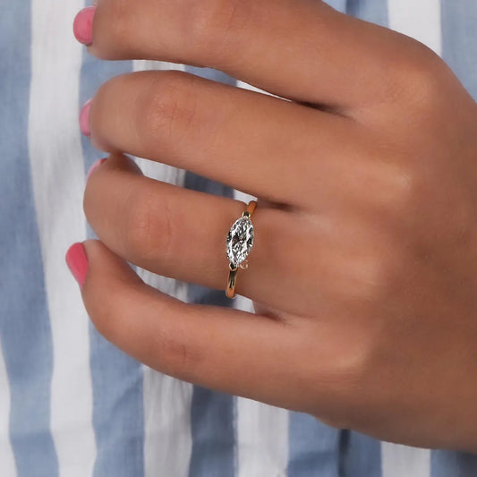 1.00 CT Marquise Cut East-West Lab Grown Diamond Engagement Ring