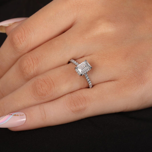 1.50 CT Emerald Cut Lab Grown Diamond Engagement Ring