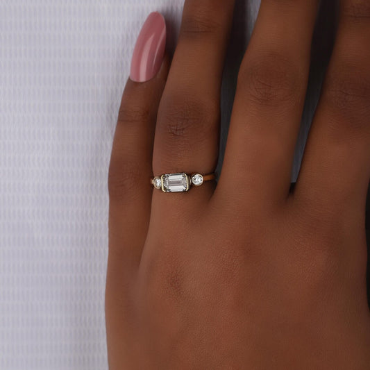 1.00 CT Emerald Lab Grown Diamond Three Stone Engagement Ring