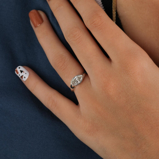 0.50 CT Marquise Cut Lab Grown Diamond East West Engagement Ring