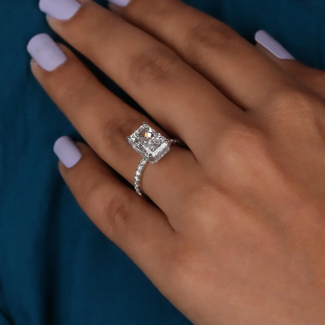 4.50 CT Radiant Lab Diamond Hidden Halo Engagement Ring