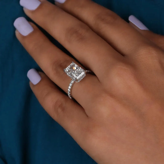 4.50 CT Radiant Lab Diamond Hidden Halo Engagement Ring