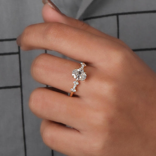 2.00 CT oval cluster style lab grown diamond engagement ring