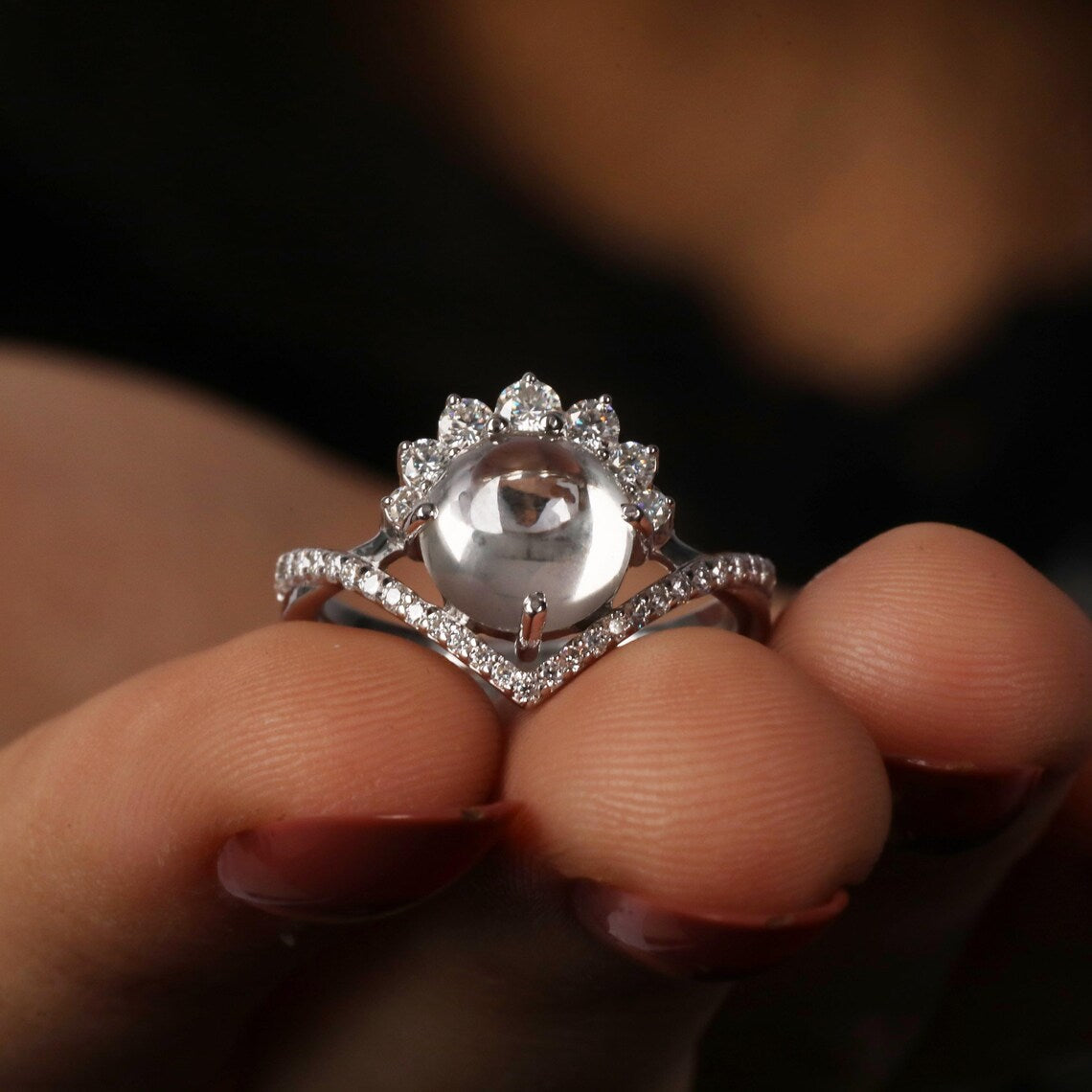 2.00 CT Round Cabochon Lab Diamond Halo Engagement Ring