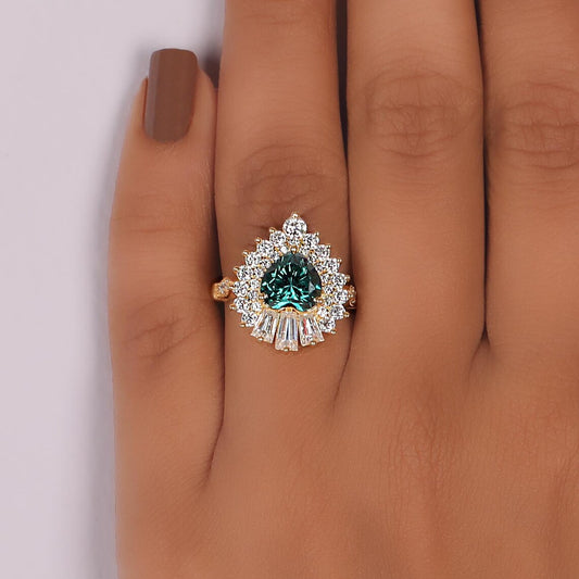 1.50 CT Fancy Green Heart Cut Lab Grown Diamond Engagement Ring