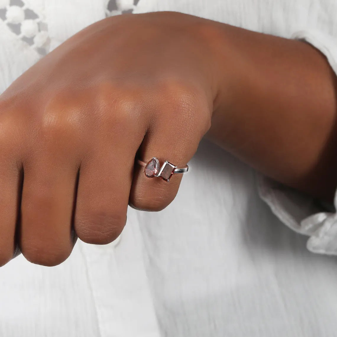 1.40 TCW Radiant & Pear Cut Lab Diamond Toi Et Moi Engagement Ring