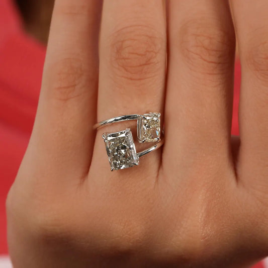 4.20 TCW Radiant Cut Lab Grown Diamond Toi Et Moi Engagement Ring