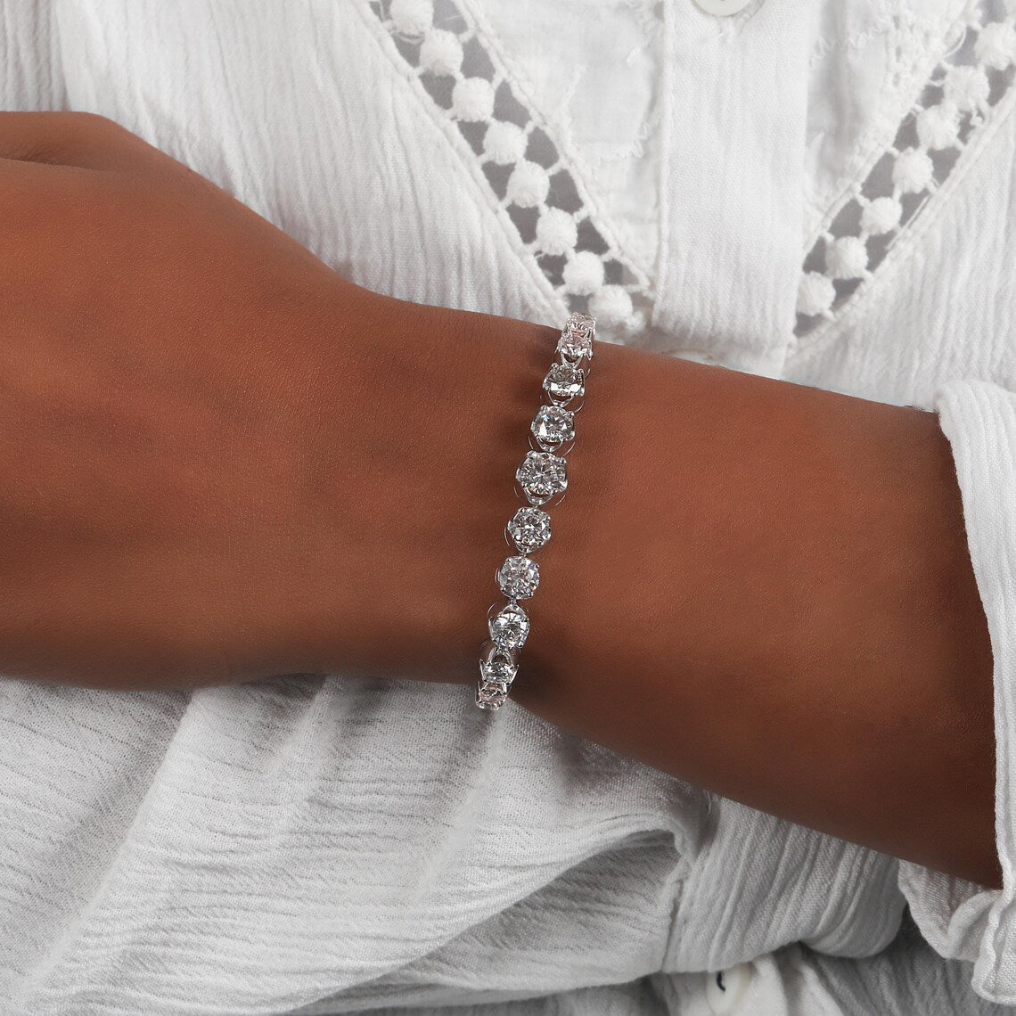 5.80 TCW Round Lab Grown Diamond Half Eternity Tennis Bracelet