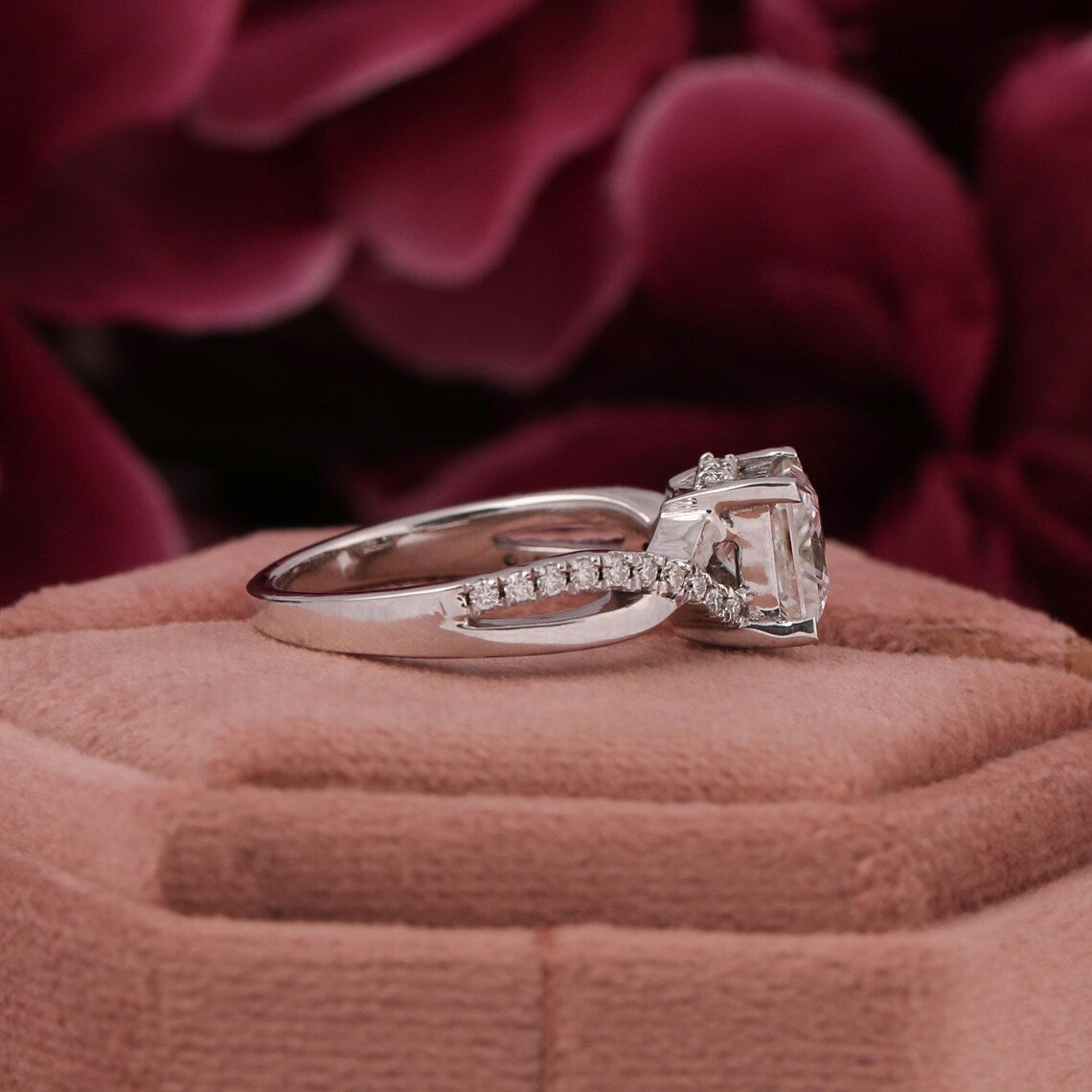 2.00 CT Princess Cut Lab Diamond Twisted Pave Engagement Ring